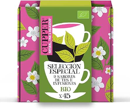 CUPPER - Pack Especial Regalo Varios Sabores - Estuche con 9 Variedades y 5 Bolsitas de cada Sabor de Infusiones Ecológicas - Apto para Veganos - Optimo para Preparar con Agua Caliente