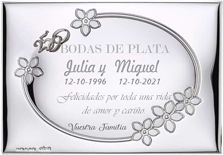 Curia Grabador Placa 25 Aniversario. Placa Bodas de Plata. Personalizada Grabada con el Texto Que Indiques. Placa Conmemorativa Regalo Aniversario Boda.