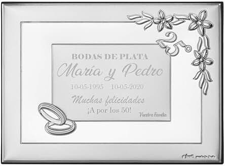 Curia Grabador Placa 25 Aniversario. Placa Bodas de Plata Regalo Aniversario Personalizado Grabado con el Texto Que Quieras. Placa Homenaje