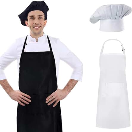 Cxing Gorro de Cocina y Delantal para Adultos, Poliéster, Ajustable, Elástico, con dos Bolsillos, Accesorio de Fiesta de Navidad para la Escuela de Cocina en casa