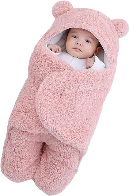 Danolt Manta Envolvente para Bebé ReciéN Nacido,Rosa Saco Dormir Bebe Invierno 0-6 Regalos Recien Nacidos NiñO NiñA Saco Bebe Dormir Cosas para Bebes Regalos para Bebes Recien Nacidos Body Bebe