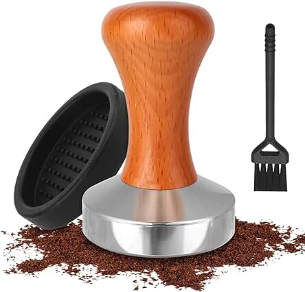 Delamiya Prensador de Café de 51 mm, base de Acero Inoxidable, con Mango de Acero Inoxidable, con Estera de Silicona y Cepillo de Limpieza, Juego de Barista, Regalos para Baristas y Amantes del Café Delamiya Prensador de Café de 51 mm, base de Acero Inoxidable, con Mango de Acero Inoxidable, con Estera de Silicona y Cepillo de Limpieza, Juego de Barista, Regalos para Baristas y Amantes del Café