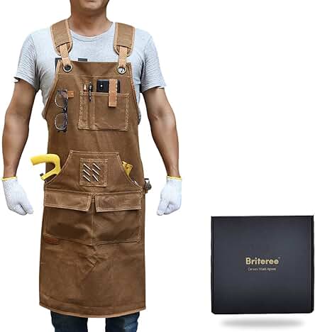 Delantal Trabajo BRITEREE con 9 Bolsillos Para Herramientas, Delantal Carpintero Con Lona Rncerada Duradera, Delantales Portaherramientas Regalo para Hombres Carpinteros
