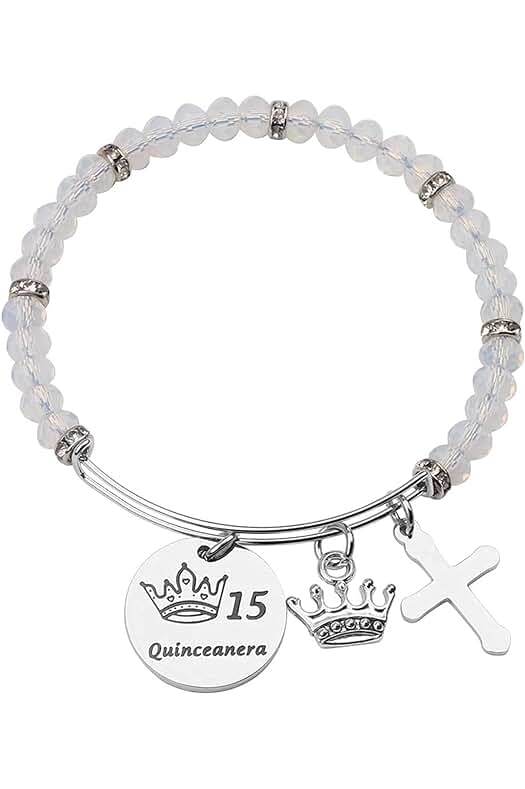 Desconocido Pulsera de Quinceañera para Regalo de 15 Cumpleaños para Niñas, Dulce 15 Quinceañera, Pulsera de Alambre Expandible, Joyería de Membrillo Feliz 15 Cumpleaños para Niñas