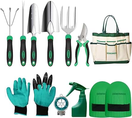 DEWINNER Juego de Herramientas de Jardín, kit de Regalo de Herramientas de Mano, Trasplante de Jardinería al aire Libre para Jardinero, con Bolsa de Sujeción Resistente para Almacenamiento