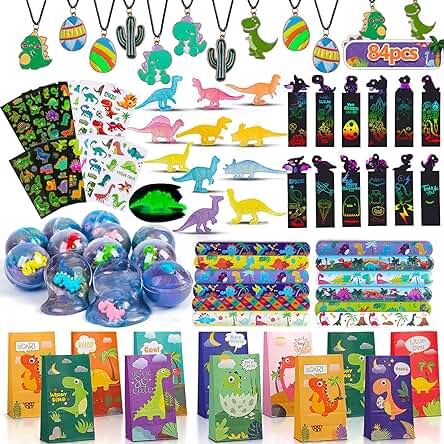 Dinosaurio Cumpleaños Regalo de Fiesta, Relleno Piñatas y Bolsas de Regalo, Masas para Jugar, Papel para Rascar, Collar de Dinosaurio, Luminoso Tatuajes Dinosaurio Juguete Fiesta