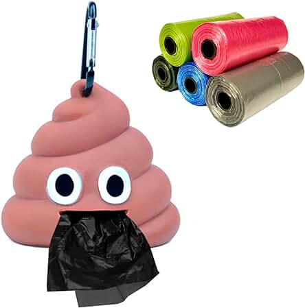 Dispensador Bolsas caca Perro y gato + Regalo de 5 Rollos de Bolsas de Basura de Colores Resistentes para Recoger Excrementos, Portabolsas para Cacas de Animales