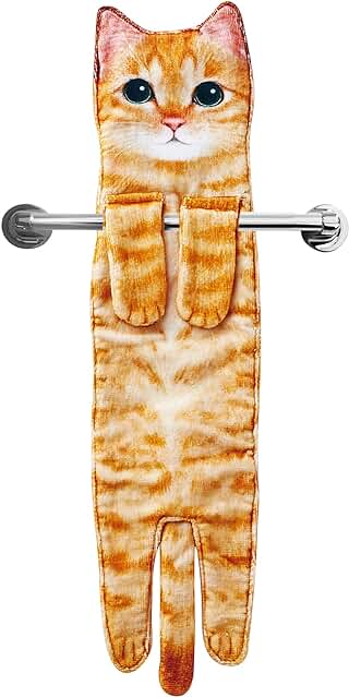 Divertidos Gatos Toalla de Mano-Decoración Gato Toalla Colgantes para Baño Trapos de Cocina-Animal Absorbente Suave Toallas-regalos Graciosos Para Originales Mujer Amantes de Los Gatos-Naranja