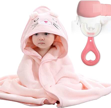 DKDDSSS 2PCS Toallas de Baño para Bebe, Toalla Bebe Recien Nacido Suave y Absorbente, Toallas de Baño con Capucha, Juego de Toallas de Baño Infantiles, como Regalos Bebes, para Niño y Niña, Pink