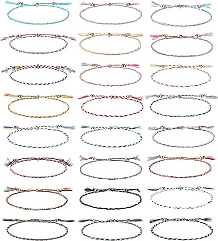 Dochais 20-25 Pieza Juego de Pulseras Boho, Pulseras Mujer Cuerda Trenzada Impermeable, Pulsera Boho Surfer, Pulsera Tobilleras de la Amistad Mujer Ajustable para Damas Chicas Mujeres