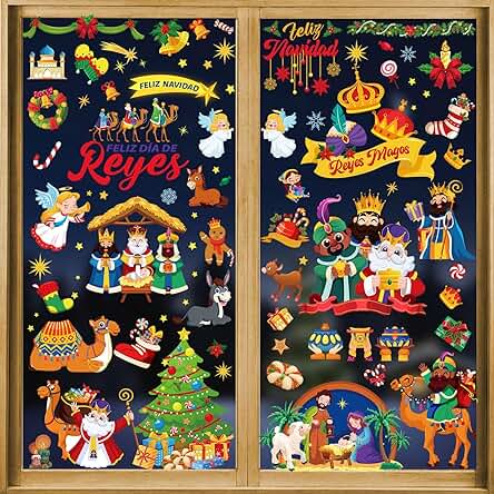 DPKOW Navidad Reyes Magos Pegatinas de Ventanas Decoración, Navidad Nacimiento Pegatinas de Ventanas para Reyes Magos Navidad Pared Puerta Casa Decoración, Feliz Navidad Reyes de Pegatinas Decorativas