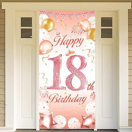 DPKOW Oro Rosa 18 Años Cumpleaños Decoración para Chica, Oro Rosa Pancarta para Chica 18 Cumpleaños Puerta Fondo Decoración, para Chica 18 Años Cumpleaños Mesa Jardín Decoración, 185 x 90cm