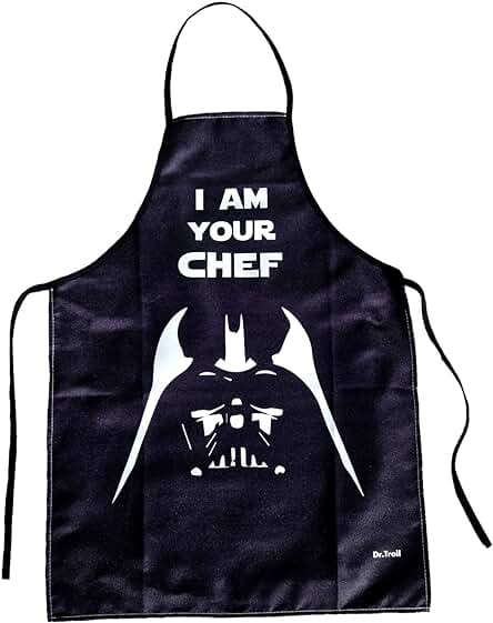 Dr. Troll Delantal Fan Art Vader y la Frase I Am Your Chef, Color Blanco y Negro