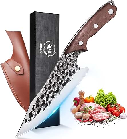 DRAGON RIOT Cuchillos Japoneses Profesionales, Cuchillo Cocina Forjado a Mano con Funda de Cinturón y Caja de Regalo, Cuchillo Chef Profesional para Cocina, Camping o Exterior