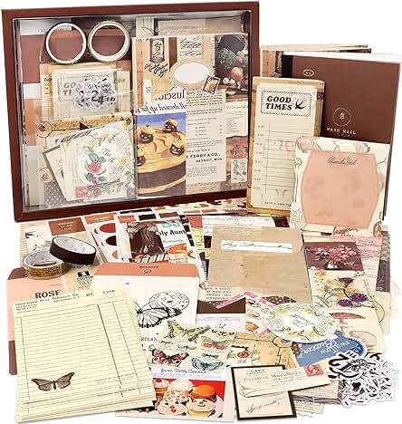 Draupnir 346 Pieza Vintage Scrapbook Kit, Estética Bullet Junk Journal Kit con Journaling Scrapbook Accesorios, A6 Cuaderno de Cuadrícula, DIY Regalo para Adolescentes y Kid - Vintage