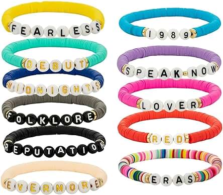 DYLYMX Juego de 11 Pulseras TS Eras Tour Speak Now Red Reputation, Pulseras de la Amistad, Swifties Midnight Evermore, Inspiradas en 1989