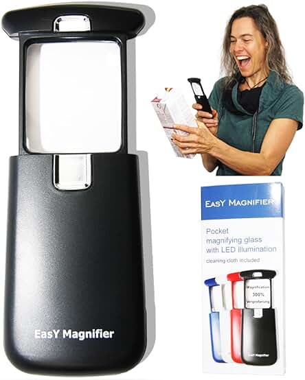 EasY Magnifier Lupa de Bolsillo con Luz LED 3X Movil; Lupas Pequeña Lectura de Gran Aumento Profesional; Lupa de Mano Niños Iluminada para Leer; Regalos para Personas Mayores e Infantil EasY Magnifier Lupa de Bolsillo con Luz LED 3X Movil; Lupas Pequeña Lectura de Gran Aumento Profesional; Lupa de Mano Niños Iluminada para Leer; Regalos para Personas Mayores e Infantil