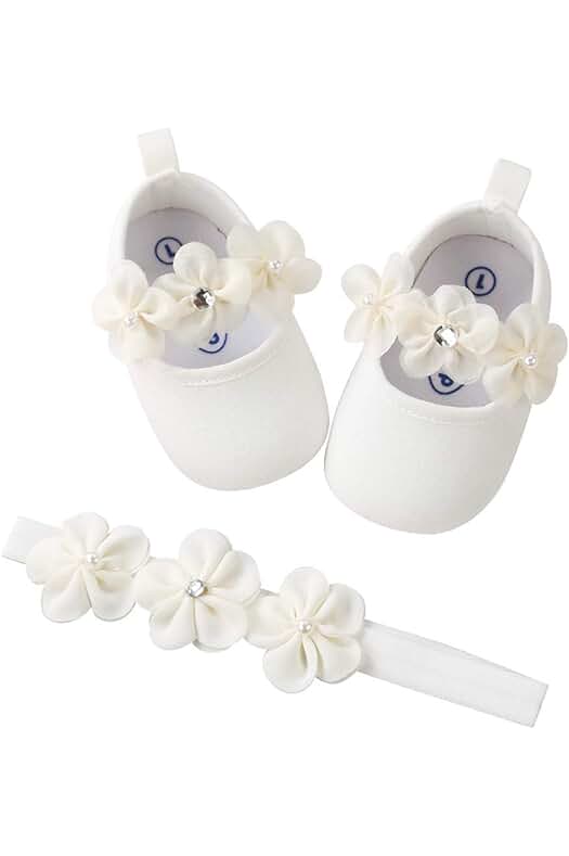 EDOTON Zapatos de Niña con Diadema Regalo Set Bautizo Lovely Algodón Flor Suave Suela Zapatillas Antideslizantes Zapatos de Princesa