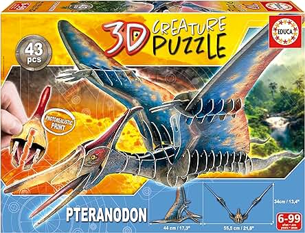 Educa - Puzzle 3D Pteranodon. Creature Puzzle, Monta tu Propio Dinosaurio y Cuélgalo del Techo, 43 Piezas de Cartón Grueso Reciclado, Imágenes Fotorrealistas, A Partir de 5 Años (19689)