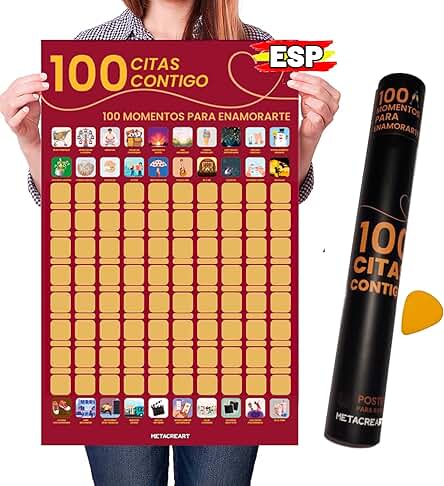 EL RETO DE LAS 100 CITAS JUNTOS. Ideal Regalos Originales para Divertirse en Pareja, Aventura, Romántico, Aniversario, San Valentín. Poster para Rascar A2