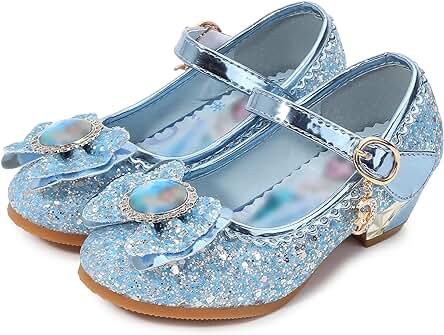 Eleasica Princesa Elsa Zapatos para Niña Frozen Tacón Altos Regalo Sandalias de Vestir Antideslizante Punta Cerrada Velcro Zapatos de Disfraz Boda Ceremonia Zapatos de Vestir