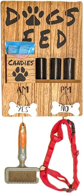 Emotiset Perchero de Pared Colgador Organizador de Correas y Accesorios para Perros. Recordatorio de Alimentación. Regalo Original Amantes Mascotas. Madera Estilo Vintage Decoración Perruna.