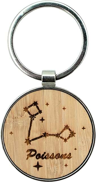 Ernestine - Llavero de Signo Zodiacal y Astrología de Bambú - Llavero Constelación Signo Astro - Accesorios Astrología - idea de Regalo para Hombre y Mujer Original en Metal y Madera - Llavero Astro