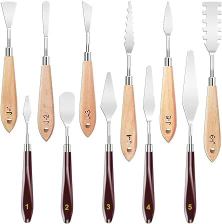 Espátulas para Pintura al óleo de Acero Inoxidable, Conjunto de Cuchillos Pintados con Mango de Madera,espátula de Color, Raspador de Pintura, Cuchillas Paleta Profesional para Pintura Artistas