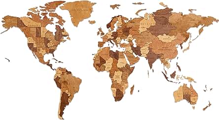 EWA Eco-Wood-Art - Mapa del Mundo M Mundo Chocó - Rompecabezas 3D de Madera para Interior y Diseño - Recuerdo, Regalo, Cocina, Decoración del Hogar, Interior - 126 Piezas