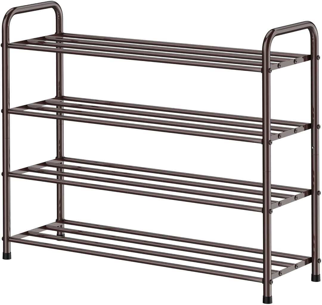 FANHAO Zapatero de 4 Niveles, 100% Acero Inoxidable, Organizador de Almacenamiento para Zapatos, 12 Pares para Armario, Entrada, Dormitorio, Dormitorio, Bronce