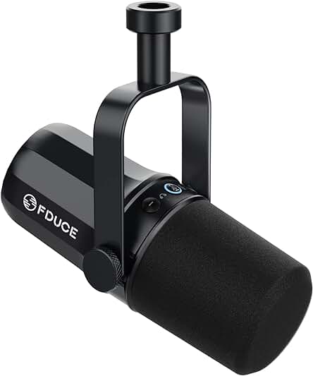 FDUCE SL40 Micrófono de Podcast Dinámico Vocal para Podcasting, Juegos, Transmisión y Grabación en Vivo, Salida de Auriculares Integrada, Botón de Silencio, Micrófono USB/XLR Completamente Metálico