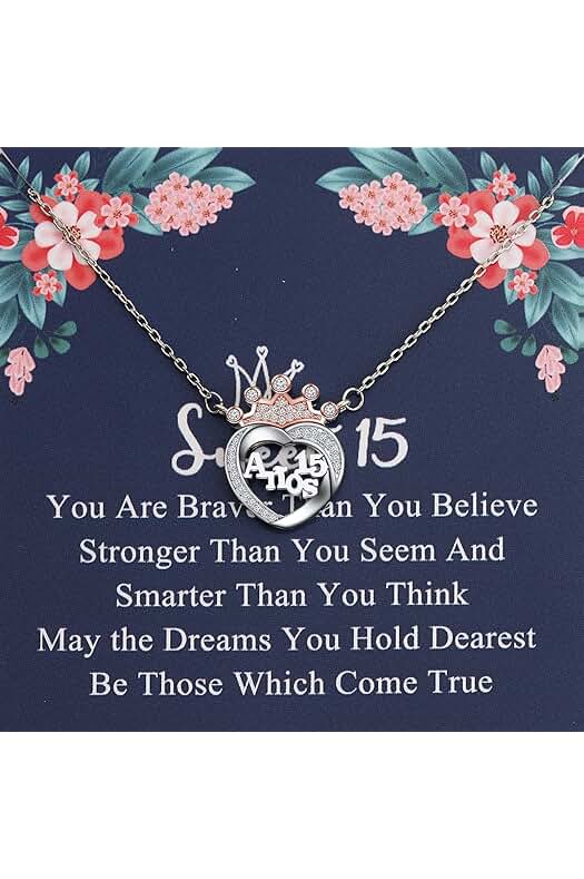 FEELMEM Tarjeta de Regalo de 15 Años de Edad, Collar de Quinceañera de 15 Años, Regalo de Quinceañera para Niñas, Regalo de 15 Cumpleaños para Niña
