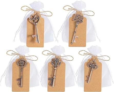 FNBK 50 Piezas Llave Abridor de Botellas Llavero Vintage, con Bolsa Transparente y Etiqueta de Regalo, Regalos de Invitados Decoración de Mesa para Cumpleaños