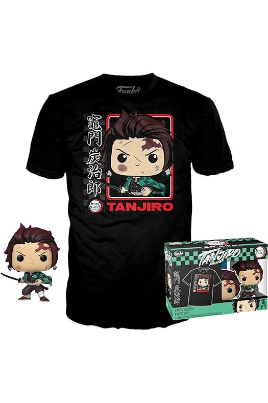 Funko Funko Pop! & tee: Demon Slayer - Tanjiro - (BL) - M - Medium - Camiseta, Franela - Ropa con Figura de Vinilo Coleccionable - Idea de Regalo - Juguetes y Camiseta de Manga Corta para Adultos Hombres