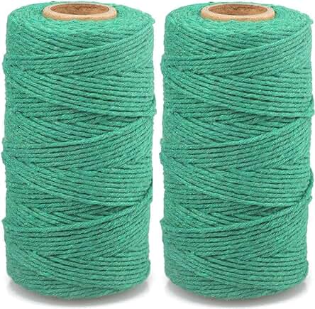 G2PLUS 200M Cuerda de Algodón,2MM Cuerda de Manualidades,Cordel de Jardín,Cordel Hilo de Panadero, para Jardinería,Envolver Regalos, Hornear, Manualidades(Verde)