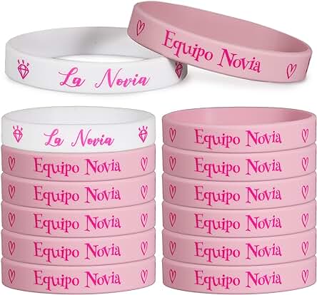 GEBETTER 12Pcs Pulseras Silicona Despedida Soltera Accesorios, 1* Novia + 11* Equipo Novia, Decoración Disfraz Fiesta Boda Tribu Novia Damas de Honor Amigas Regalo Recuerdo Blanco Rosa