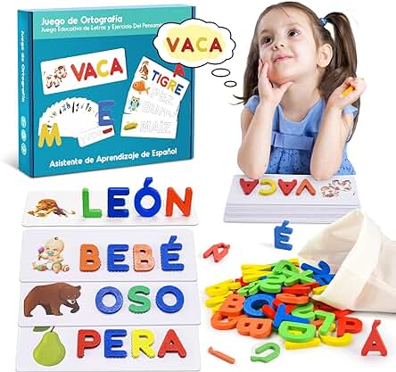 Gifitizi Juguetes Niños 2 3 4 5 Años, Juguetes Montessori Juego de Armar Palabras Abecedario de Madera Puzzle 3-6 Años Regalo Niña 3-6 Años Aprender a Leer Juegos Montesori Jueguetes Smart Games