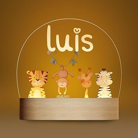 Giftove Lampara Personalizada con Nombre - Regalos Bebes Recien Nacidos Originales - Regalo Bautizo Niño - Luz Nocturna Infantil de Metacrilato Base de Madera - Regalos Navidad Personalizado 0-3 Años