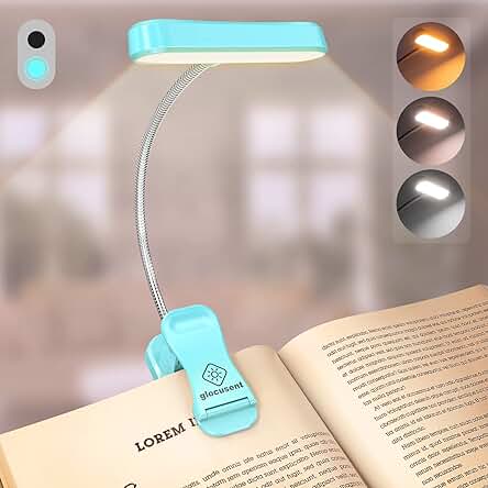Glocusent Horizontal ET-Cabezal Luz para Leer Libros en la Cama, Cuidado de los Ojos, CRI 95, 3 Colores & 5 Brillos, Luz de Lectura Recargable de Larga Duración, Regalo para los Amantes del Libro