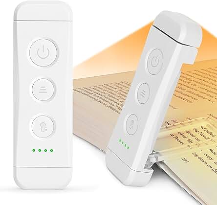 Glocusent Luz Lectura Recargable USB, Lampara de Lectura LED con Pinzas, 3 Colores Ámbar & 5 Brillos Regulables, Compacta y de Larga Duración,Regalo para los Amantes del Libro