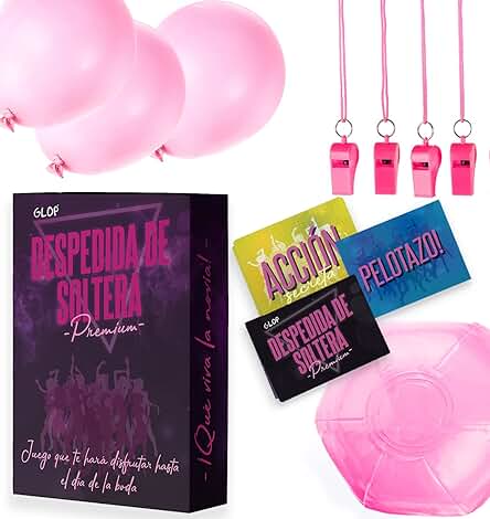 Glop Soltera Premium - Juego de Despedida de Soltera - Pon a Prueba a la Novia y sus Amigas - Incluye Accesorios como Silbatos, Globos y Pelota