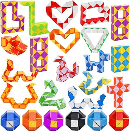 GOLDGE 24pcs Cubo Mágico de Serpiente, Juguetes de Rompecabezas de Serpiente Magic Snake Cube, Rompecabezas de Plástico Juguete, Regalos Invitados Cumpleaños Niños, Regalo Cumpleaños Niños