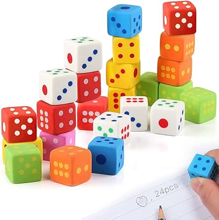 Gomas De Borrar, 24 Piezas Borrador de Dados Lindo Gomas de Borrar Multicolor Goma de Borrar Borrador Para Niños Gomas de Borrar Mini, Para Escuela, Oficina, Artículos De Papelería (24)