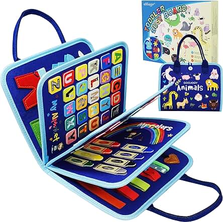 GOOJOOY Montessori Busy Board Juguetes para Niños,4 Capas Activity Board para Niños Nniñas de Más de 1 2 3 4 Años Aprendizaje Educativo, Regalos de Niños para Viajes en Avión