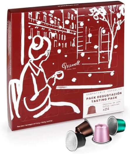 Granell Cafés · 1940 - Calendario de Adviento | Calendario Adviento Café, Degustacion Gourmet Café 11 Variedades - Capsulas Aluminio - Caja Roja