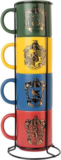 Grupo Erik Juego de Tazas de Café Harry Potter - 4 Tazas Originales de Porcelana con Soporte - Taza Harry Potter 300 ml cada una | Harry Potter Regalos - Harry Potter Merchandising Oficial