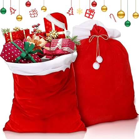 GUHAOOL Saco de Papa Noel, 2 Saco de Papá Noel de Navidad, 100 x 70 cm Bolsa Extragrande de Santa Claus, Saco de Papá Noel de Terciopelo con Cordón y Pompones Blancos,Bolsa de Papá Noel para Rellenar GUHAOOL Saco de Papa Noel, 2 Saco de Papá Noel de Navidad, 100 x 70 cm Bolsa Extragrande de Santa Claus, Saco de Papá Noel de Terciopelo con Cordón y Pompones Blancos,Bolsa de Papá Noel para Rellenar