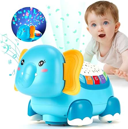 Hahaland Elefante Musical Proyector Juguetes Niños 1 Año, Juguetes Gatear para Bebes 6-12 Meses, Proyector de Luces Multicolor con Música Relajante, Regalos Originales para Bebes Niños 1 2 3 Años