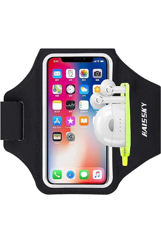 HAISSKY HAISSKY Brazalete Deportivo para Correr con Bolsa de Auriculares, Brazalete Móvil Ajustable para IPhone 14 Pro MAX 13 Pro 12 11 Pro XS MAX XR X, Galaxy S22/S21/S20/S10, Hasta 6,7" (Negro)