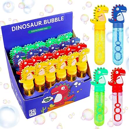 HapagToy Pompas de Jabon, 24 Piezas Dinosaurio Varitas Tubos, Crear Burbujas Juguetes Regalos para Niños y Niñas, Burbuja Boda, Exterior Interior